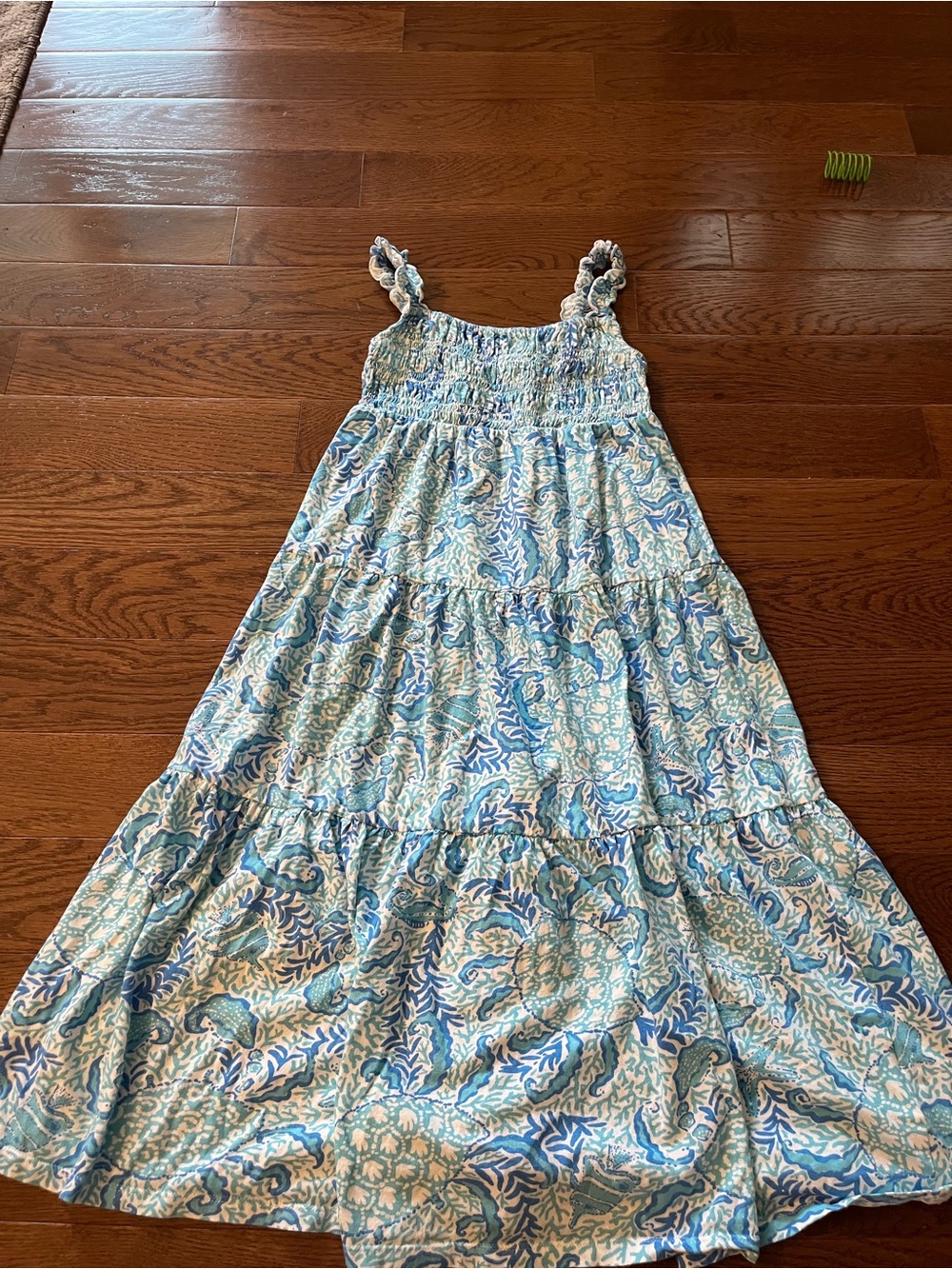Girls Light Blue & White Floral Tiered Maxi Sundress
